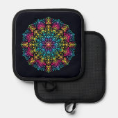 Regenbogen-Punktbemalte Mandala Topflappen (Vorderseite/Rückseite)