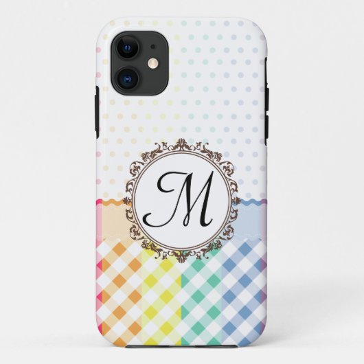 Regenbogen-Punkte-Karos und Streifen mit Monogramm Case-Mate iPhone Hülle (Rückseite)