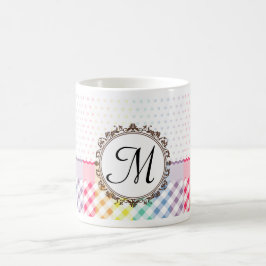 Regenbogen-Punkte-Karos und Streifen mit Monogramm Kaffeetasse