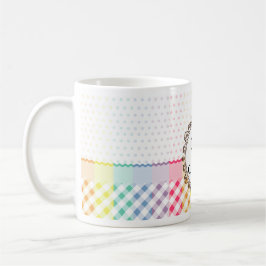 Regenbogen-Punkte-Karos und Streifen mit Monogramm Kaffeetasse
