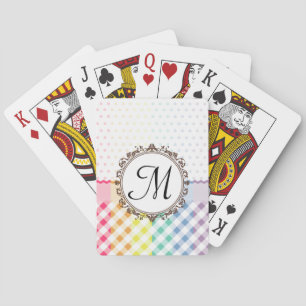 Regenbogen-Punkte-Karos und Streifen mit Monogramm Spielkarten