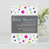 Regenbogen punktiert Babyparty-Einladung Einladung (Stehend Vorderseite)