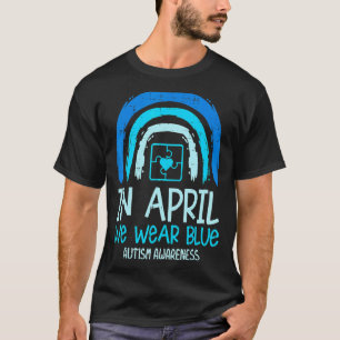 Regenbogen-Puzzleteil Im April tragen wir Blau Aut T-Shirt