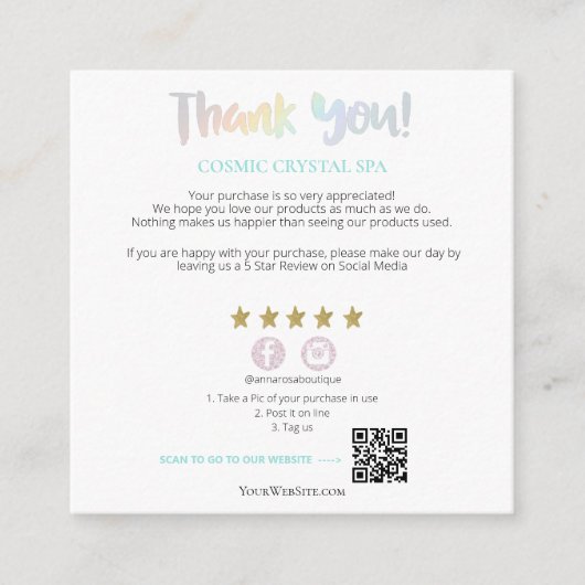 *~* Regenbogen . QR AP8 DANK YOU Gold Star Review Begleitkarte (Vorderseite)