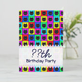 Regenbogen-quadratisches Katzen-Muster Einladung (Stehend Vorderseite)