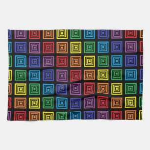 Regenbogen quadrierte Schwarzes Geschirrtuch