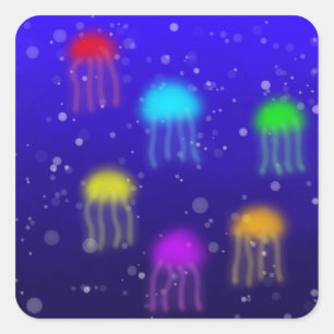 Regenbogen-Quallen-Aufkleber Quadratischer Aufkleber