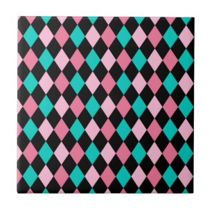 Regenbogen-Rauten in Pastell Schwarz Rosa Blau Har Fliese