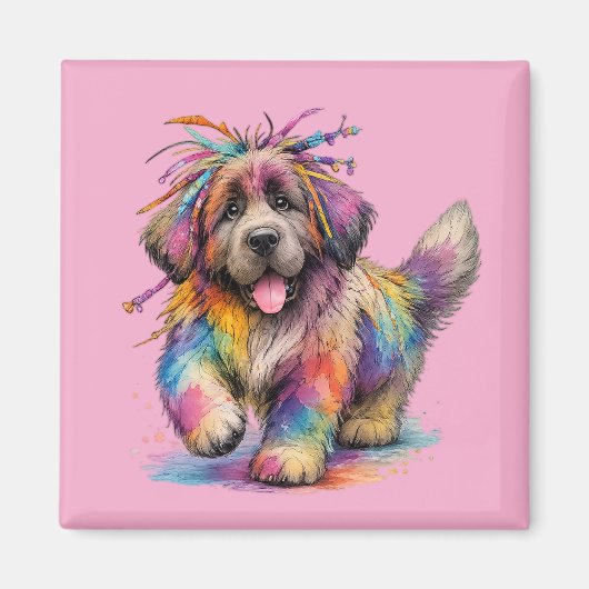 Regenbogen-Rebell-Wasserfarbe Newf Magnet (Vorne)