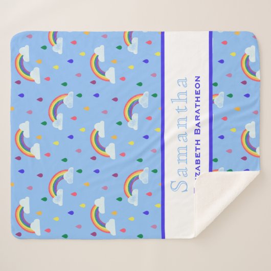 Regenbogen Regen Drop Personalisierter Name Sherpadecke (Vorderseite (Horizontal))