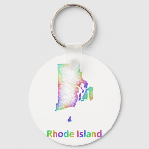Regenbogen-Rhode Island Karte Schlüsselanhänger