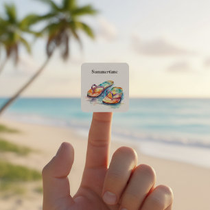 Regenbogen-Riff-Zehenstegsandalen, individuell ang Quadratischer Aufkleber