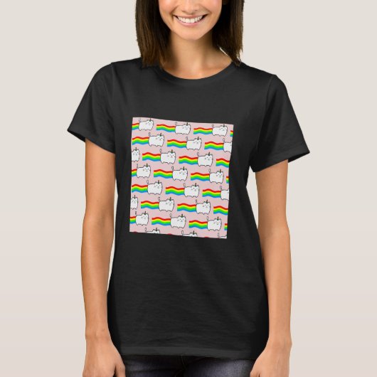 Regenbogen rosa Hintergrund mit Katze T-Shirt (Vorderseite)