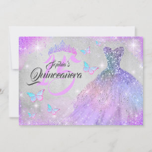 Regenbogen Rosa Lila Glitzerkleid Quinceanera Einladung