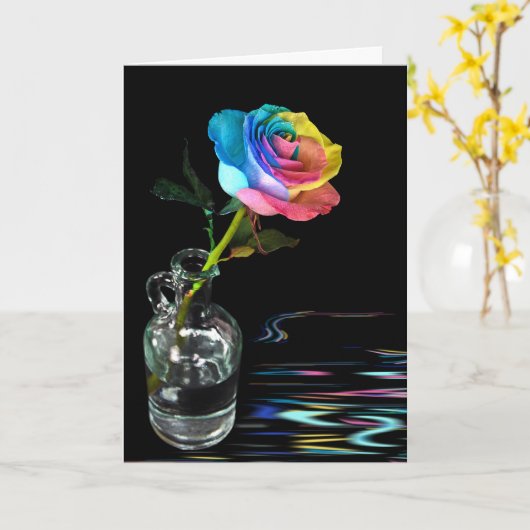 Regenbogen-Rose mit Wasserreflexion Karte (Gelbe Blume)
