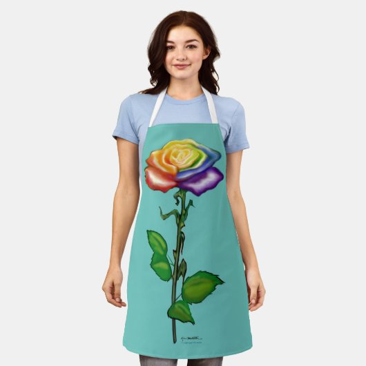 Regenbogen-Rose Schürze (Getragen)