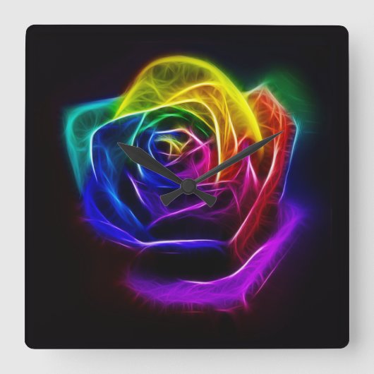 Regenbogen-Rosen-Fraktal Quadratische Wanduhr (Vorderseite)