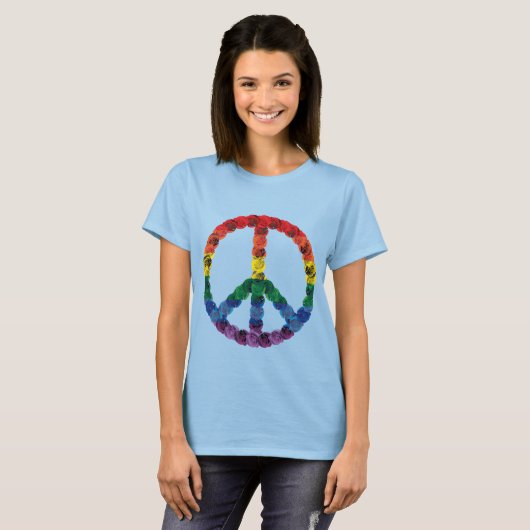 Regenbogen-Rosen-Friedenszeichen-T - Shirt (Vorne ganz)