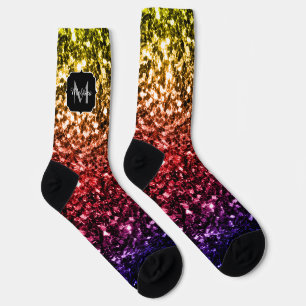 Regenbogen rot violett falscher Glitter Glanz Mono Socken