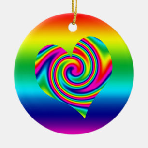 Regenbogen-Rotations-Herz Keramik Ornament