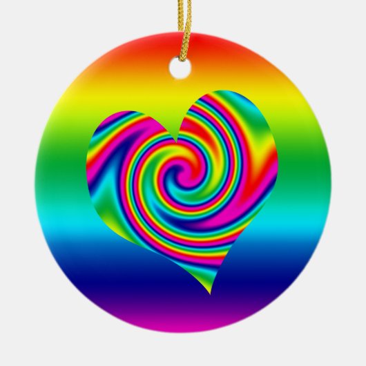 Regenbogen-Rotations-Herz Keramik Ornament (Vorne)