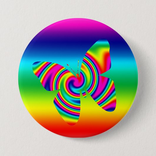 Regenbogen-Rotations-Schmetterling Button (Vorderseite)