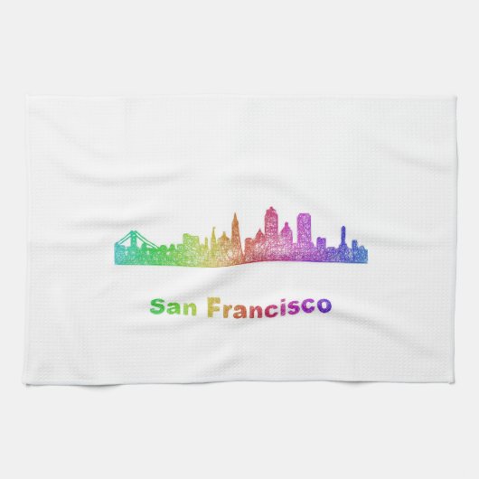 Regenbogen-San Francisco Skyline Geschirrtuch (Horizontal)
