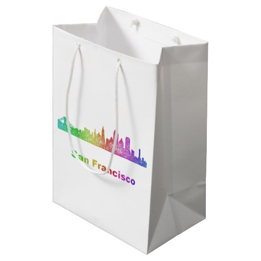 Regenbogen-San Francisco Skyline Mittlere Geschenktüte (Vorderseite Schrägansicht)