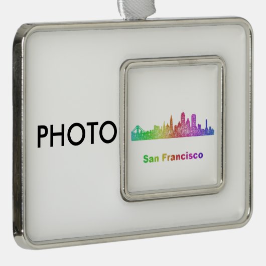 Regenbogen-San Francisco Skyline Rahmen-Ornament Silber (Rechts)