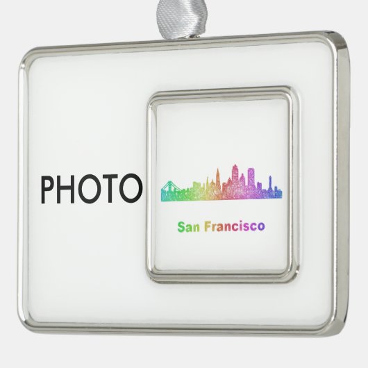 Regenbogen-San Francisco Skyline Rahmen-Ornament Silber (Links)
