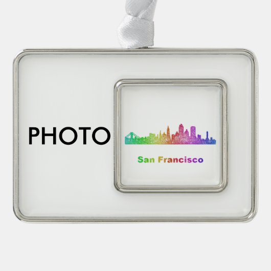 Regenbogen-San Francisco Skyline Rahmen-Ornament Silber (Vorderseite)