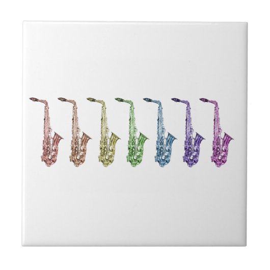 Regenbogen-Saxophon Bunter Jazz Fliese (Vorderseite)