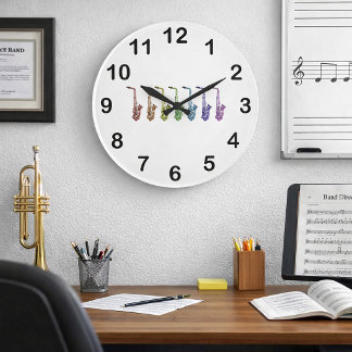 Regenbogen-Saxophon Farbige Jazz-Instrument Große Wanduhr