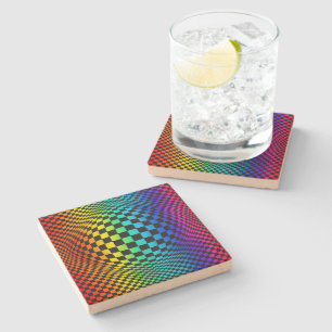 Regenbogen-Schachbrett-Verzerrung Steinuntersetzer