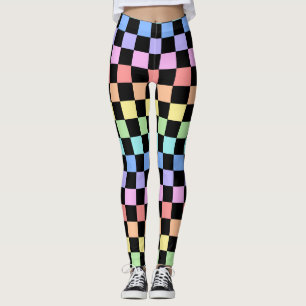 Regenbogen-Schachbrettmuster Leggings