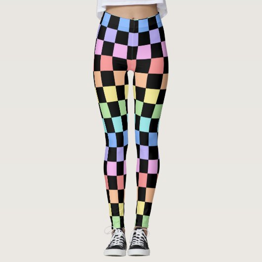 Regenbogen-Schachbrettmuster Leggings (Vorderseite)