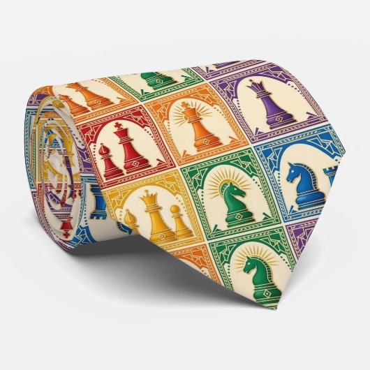 Regenbogen-Schachfiguren | Schachspiel Krawatte (Gerollt)