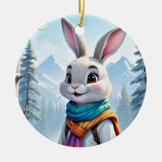 Regenbogen Schal Weißes Winter Kaninchen Keramik Ornament