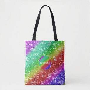 Regenbogen-Schalentier-Muster mit Namen All-Over-P Tasche
