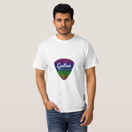 Regenbogen-Schein-Gitarreplectrum-Kunst T-Shirt (Vorne ganz)