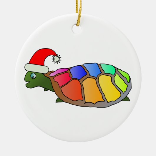 Regenbogen-Schildkröte mit Weihnachtsmannmütze Keramikornament (Vorne)
