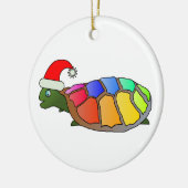 Regenbogen-Schildkröte mit Weihnachtsmannmütze Keramikornament (Links)