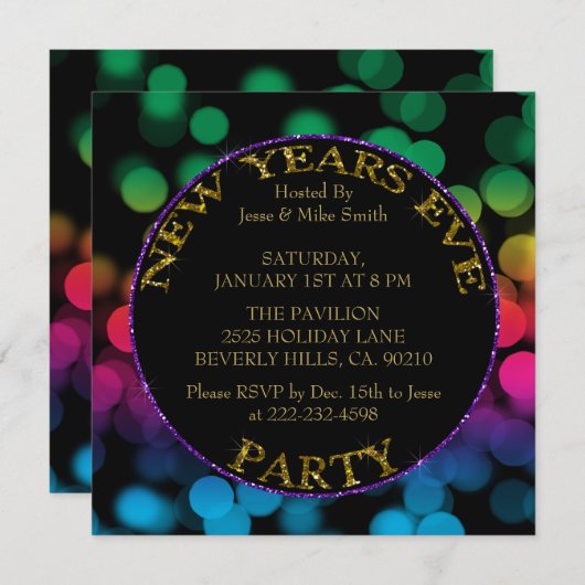 Regenbogen Schimmer Leuchten Glitzer Silvester Par Einladung (Vorne/Hinten)