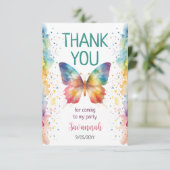 Regenbogen-Schmetterling 1. Geburtstag Dankeskarte (Stehend Vorderseite)