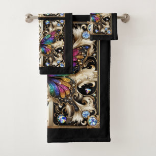 Regenbogen Schmetterling Art Deco Art Nouveau Badhandtuch Set