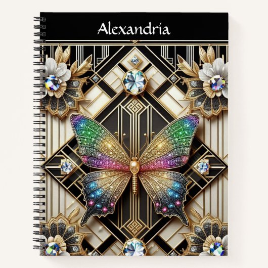 Regenbogen Schmetterling Art Deco Notizblock (Vorderseite)