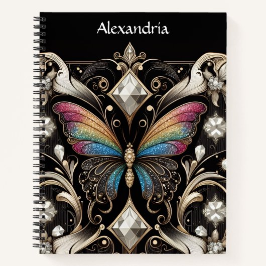 Regenbogen Schmetterling Art Deco Notizblock (Vorderseite)