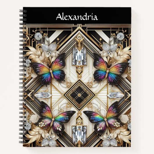 Regenbogen Schmetterling Art Deco Notizblock (Vorderseite)