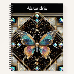 Regenbogen-Schmetterling-Art-Deco-Spiralblock Notizblock