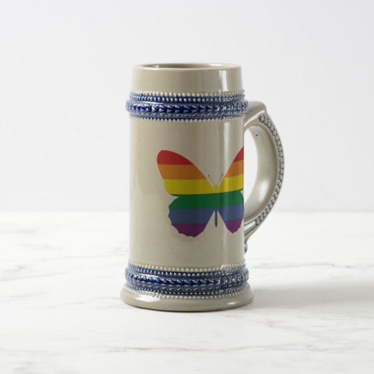 Regenbogen-Schmetterling Bierglas (VorderseiteRechts)
